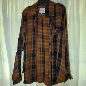 Orange and Brown Plaid Flannel, Casa Cabana Shirt, XL